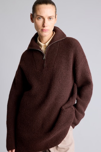 Regular Fit Wool Blend Half-Zip Knitted Tunic
