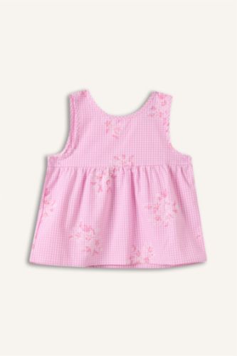 Baby Girl Pink Baby Girl Poplin Printed Short Sleeve Shirt
