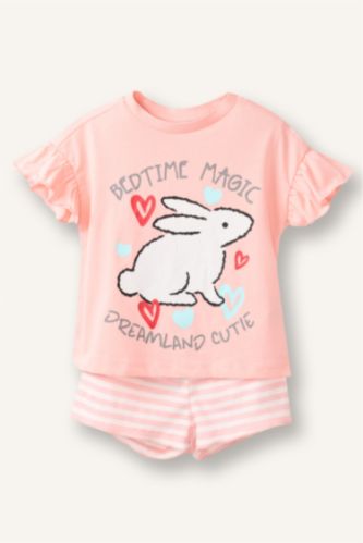 Kız Bebek Açık Pembe Fitilli 2'li Pijama Takımı Kız Bebek