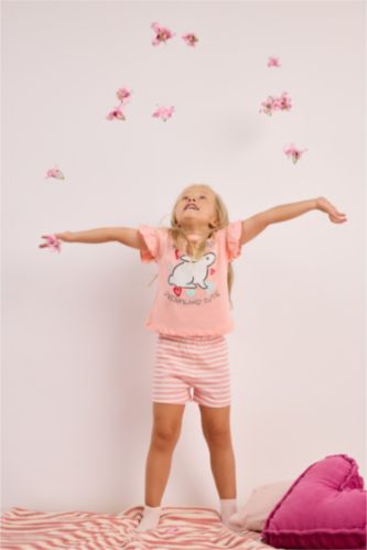 Kız Bebek Açık Pembe %100 Pamuk 2'li Pijama Takımı Kız Bebek