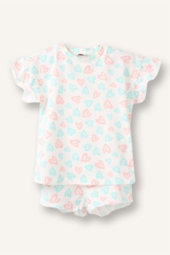 Kız Bebek Ekru Baskılı 2'li Pijama Takımı Kız Bebek