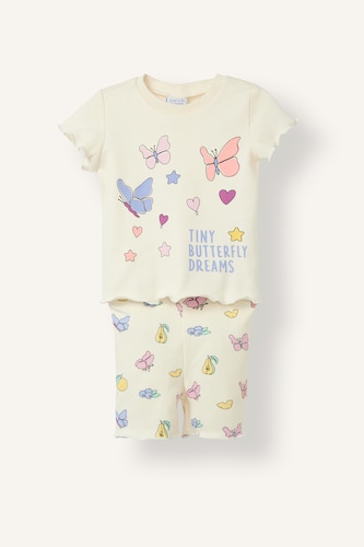 طفلة صغيرة اوف وايت Baby Girl 2-Piece Ribbed Pyjama Set