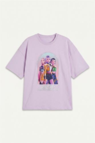 Young Girls - Teen Girls Lilac Oversize Fit Short Sleeve T-Shirt