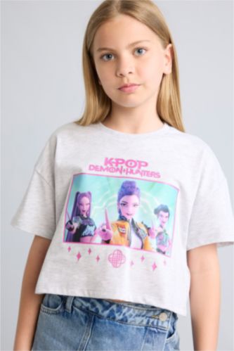 Young Girls - Teen Girls Light Grey Melange Crop Short Sleeve T-Shirt