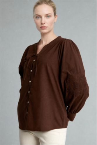 Women Brown Regular Fit Voile Long Sleeve Shirt