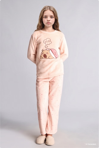 Ensemble pyjama peluche avec imprimé pour fille