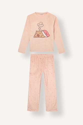 Ensemble pyjama peluche avec imprimé pour fille