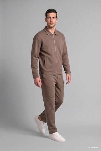 Regular Fit Polo Collar Zip-Up Basic Sweatshirt Cardigan
