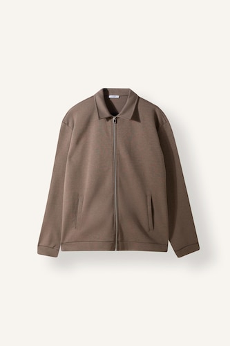 Regular Fit Polo Collar Zip-Up Basic Sweatshirt Cardigan