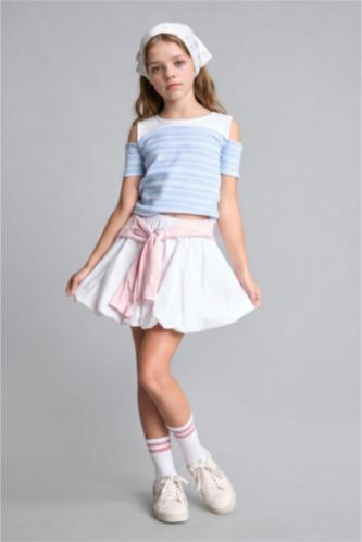 Young Girls - Teen Girls Light Blue Striped Short Sleeve T-Shirt