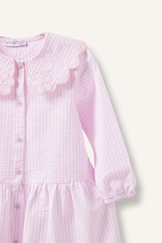 Baby Girl Textured Striped Long Sleeve Woven Dress