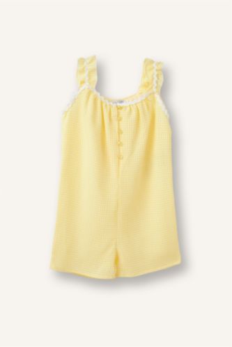 Baby Girls Light Yellow Poplin Gingham Jumpsuit