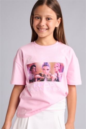 Kız Çocuk - Genç Kız Açık Pembe Kpop - Demon Hunters Lisanslı Oversize Kısa Kollu Tişört Kız Çocuk