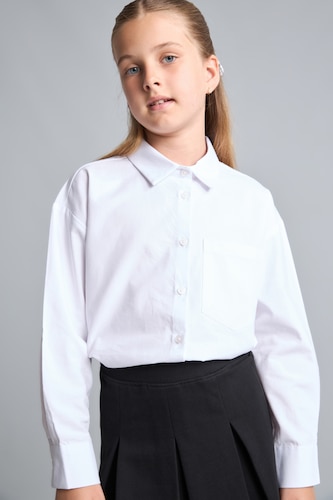 Kız Çocuk - Genç Kız Beyaz %100 Pamuk Regular Fit Uzun Kollu Oxford Gömlek Kız Çocuk