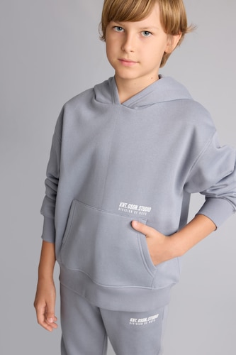 Erkek Çocuk - Genç Erkek Açık Gri Kapüşonlu Baskılı Sweatshirt Erkek Çocuk