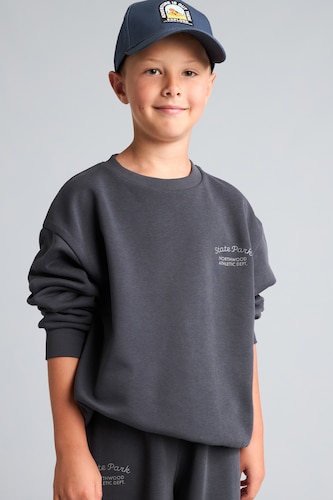 Boys & Teens Anthracite Boy Regular Fit Slogan Print Fleece Lined Thick Fabric Sweatshirt