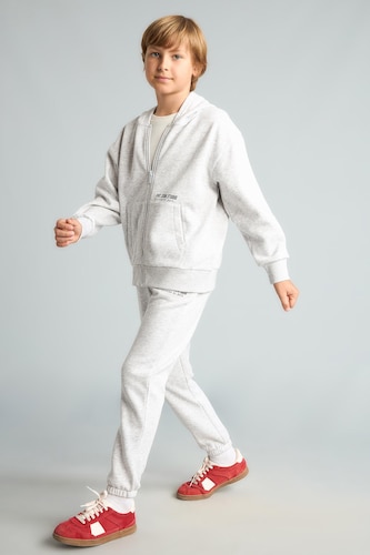Erkek Çocuk - Genç Erkek Optik Gri Melanj Baskılı Jogger Pantolon Erkek Çocuk