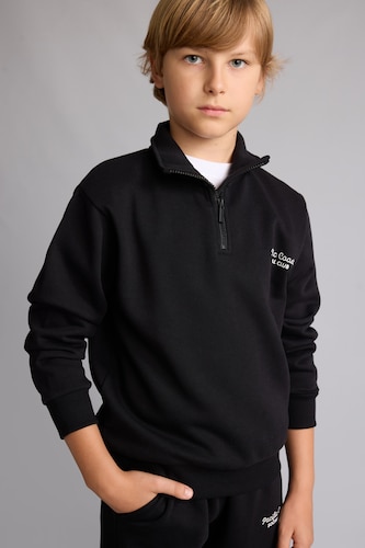 Boys & Teens Black سويت شيرت أولادي قصة عادية بياقة عالية مغسول