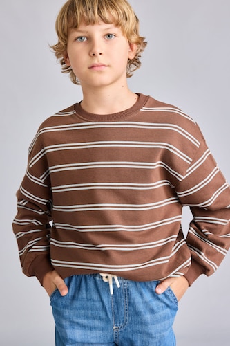 Young Boys - Teen Boys Brown Oversize Fit Printed Crew Neck Sweatshirt