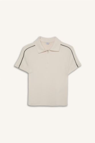Kadın Ekru Standart Fit Modal Polo Tişört