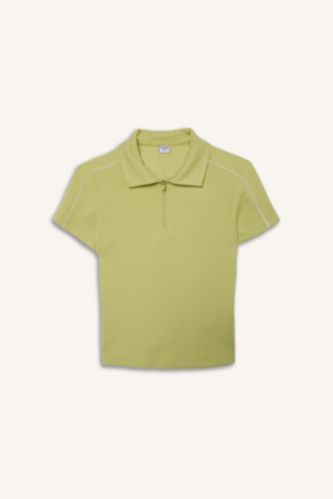 Kadın Açık Yeşil Standart Fit Modal Polo Tişört
