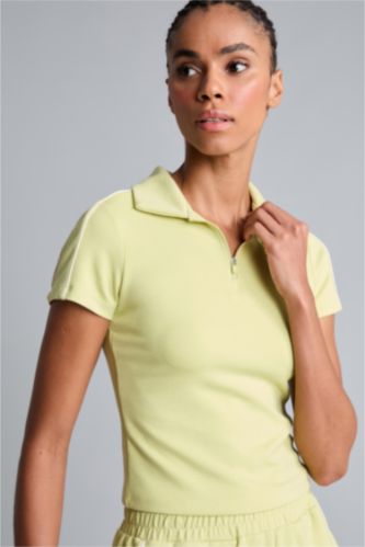 حريمي أخضر فاتح Standard Fit modal Short Sleeve Polo T-Shirt