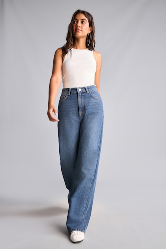 Kadın Mavi Yüksek Bel Wide Leg Jean Pantolon