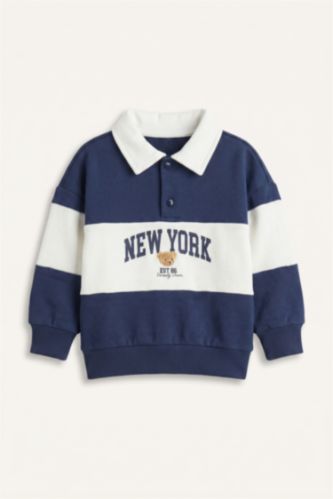 Baby Boys NAVY Oversize Fit Polo Collar Sweatshirt