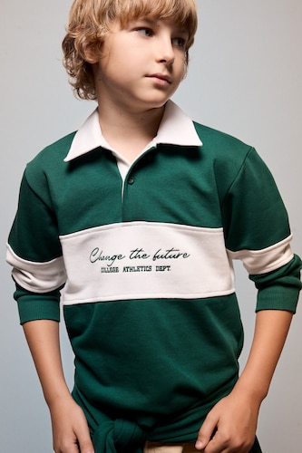 Young Boys - Teen Boys Dark Green Oversize Fit Shirt Collar Sweatshirt