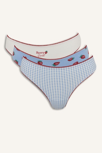 FEMME BLEU Clair Lot de 3 Culottes brief à imprimé fraises