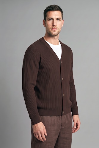 Men Brown Standard Fit Knitwear Cardigan