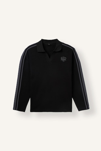 Boxy Fit Printed Piqué Polo Collar Sweatshirt