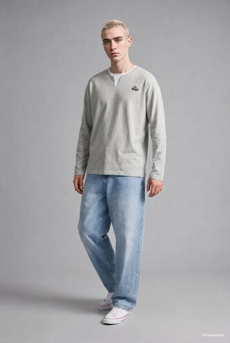 MAN Grey Melange Boxy Fit Crew Neck Printed Sweatshirt