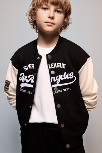 Young Boys - Teen Boys Black Oversize Fit Crew Neck Cardigan Slogan