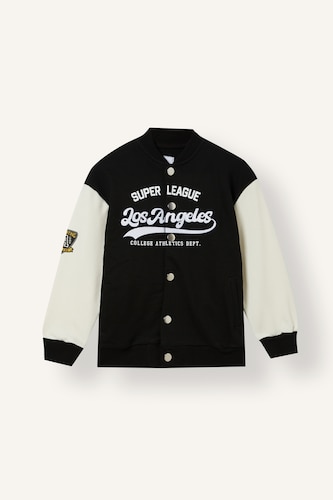 Boy Printed Snap-Button Varsity Collar Cardigan