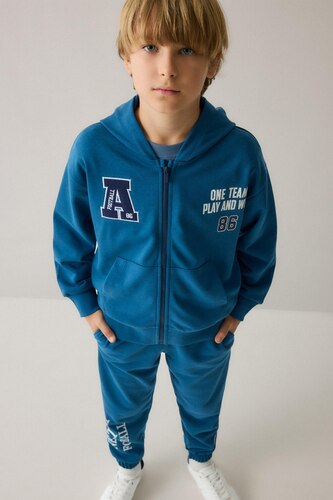 أولاد نيلي Boy Indigo Printed Zip-Up Hooded Sweatshirt