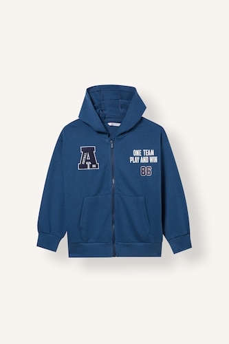 Boy Printed Hooded Indigo Zippered Cardigan