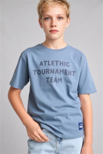 Young Boys - Teen Boys Blue New Regular Fit Slogan Short Sleeve T-Shirt