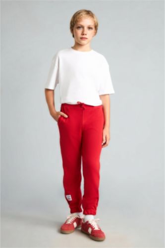 Erkek Çocuk - Genç Erkek Kırmızı Oversize Baskılı Eşofman Altı Erkek Çocuk