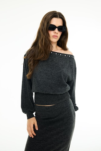 Әйелдерге Антрацит Иығы ашық футболка