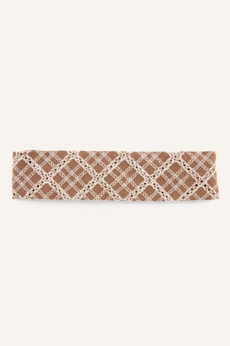Woman Light Brown Plaid Hair Accessory