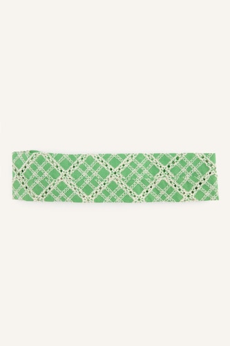 Woman Green Plaid Hair Accessory