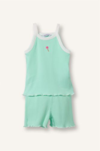 Baby Girls Mint 2 piece Regular Fit Crew Neck Floral Set
