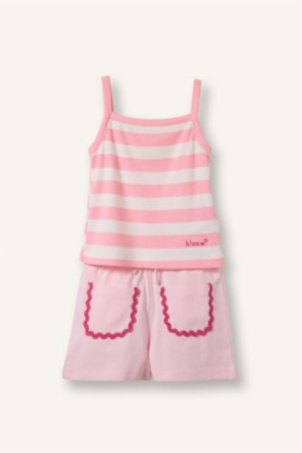 Baby Girls Light Pink 2 piece Regular Fit Square Collar Set