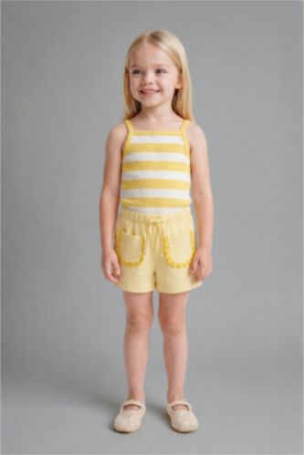 Baby Girls Light Yellow 2 piece Regular Fit Square Collar Set
