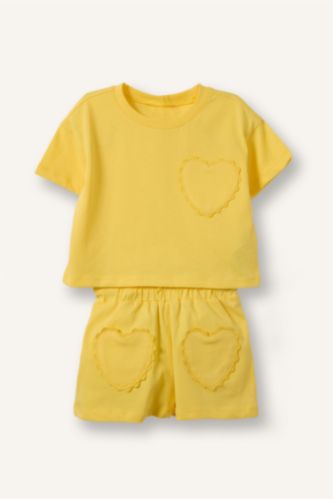 Baby Girls Yellow 2 piece Regular Fit Crew Neck Set