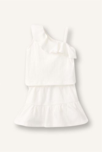 Baby Girls Ecru 2 piece Regular Fit Off Shoulder Set