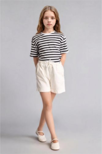 Young Girls - Teen Girls Ecru Girl Regular Fit Elastic Waist Gabardine Shorts