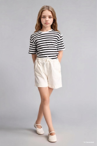 Girl Regular Fit Elastic Waist Gabardine Shorts