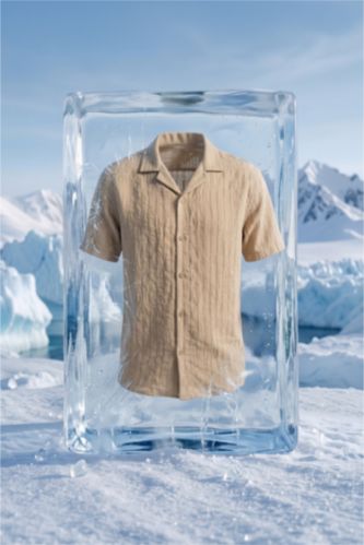 Man Beige Regular Fit modal Short Sleeve Shirt